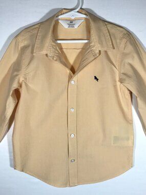 H&M Boy's 6X Light Yellow Button Up Round Hem Long Sleeve Shirt